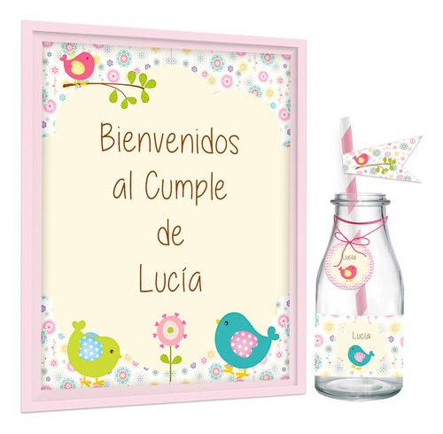 Kit Imprimible Pajaritos Bautismo 1 Añito Cumpleaños Nena