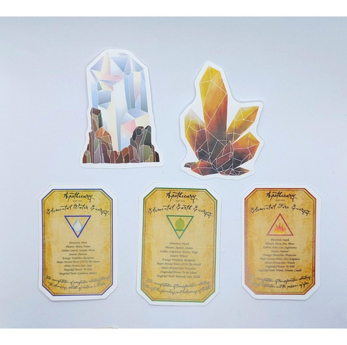 Set 5 Stickers. Magia Cristales. Cuarzos Ahumado. Alquimia