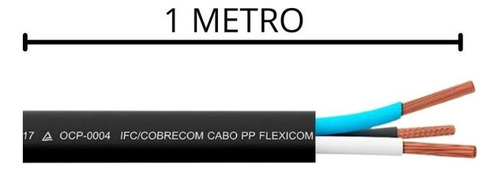 Cabo Elétrico Pp 3x6mm 3 Vias Flexível Para Interfone 1kv Cor Preto