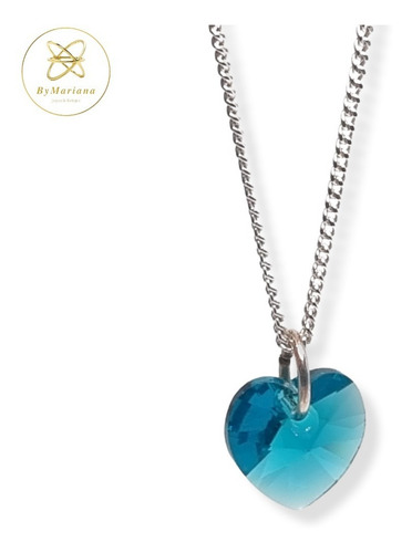 Imagen 2 de 6 de Cadena Plata + Corazon Cristal Swa Verde Esmeralda 10mm