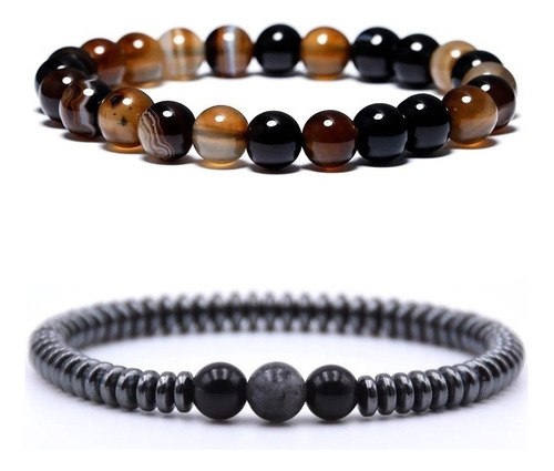 Pulseira De Bolinha Masculina Olho De Tigre Kit 2 Unidades Comprimento 20 Cm Diâmetro 20 Cm