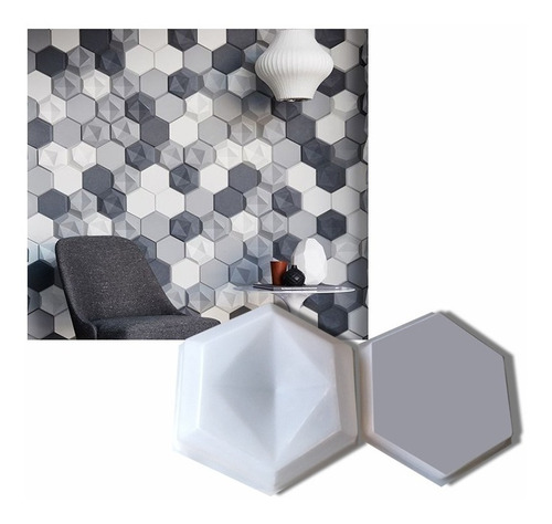  3 Moldes Grande Panel Decorativo Yeso 3d Cemento Pared Hexa