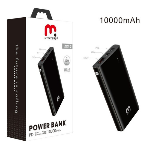 Imagen 1 de 4 de Batería Portátil My Bat Pro 10000mah 20w Color Negro