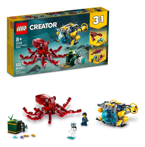 Juguete Submarino Lego Creator 3 En 1 Sunken Treasure Missio