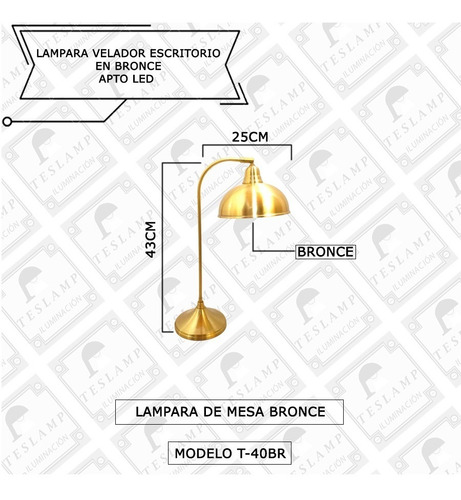 Lampara Mesa Escritorio Bronce Apto Led