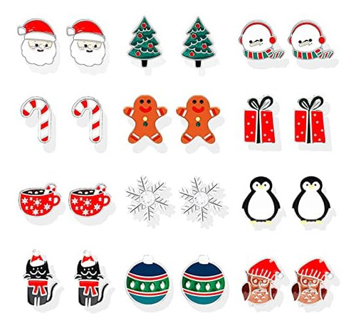 12 Pares De Pendientes De Tuerca De Navidad Para Mujer, De