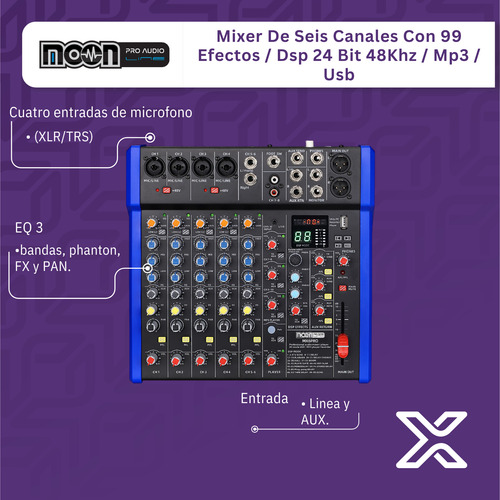Consola Mixer Moon Mx6pro 6 Canales-usb 99 Efec. Bluetooth