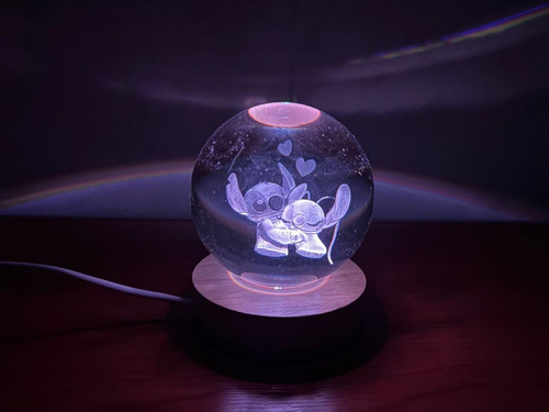 Luz De Noche Esfera De Cristal 3d Led Usb Escritorio 6cm Madera Stitch 3 Luz Multicolor Sin Control