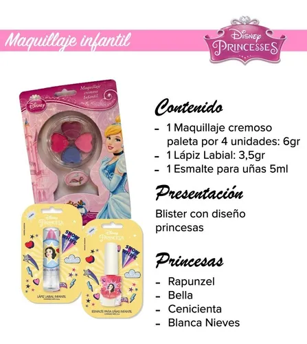 Kit Maquillaje Esmalte Labial Set Disney Princesas Original Kit Maquillaje Esmalte Labial Set Disney Princesas Original