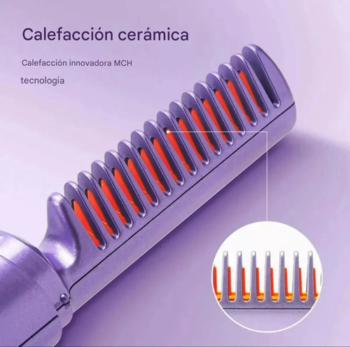 Peine Alisador Calentamiento Rápido Inalambrico Cepillo Usb Violeta