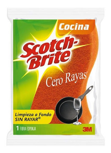 Imagen 2 de 2 de Scotch Brite Fibra Esponja Cero Rayas Naranja