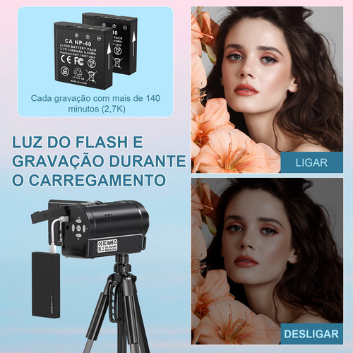 Câmera Filmadora 2.7k Uhd50mp Com 32gb Sd Vlog Função Webcam