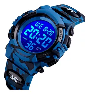 Reloj Niños Deportivo Led Contra Agua Camuflaje Militar Nado Color de la correa Azul oscuro