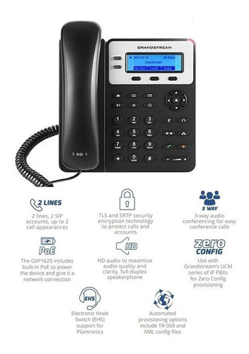Imagen 3 de 5 de Telefono Ip Grandstream Gxp1620 2 Sip Poe Altavoz Hd 10/100