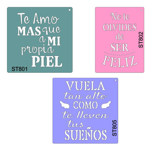 Pack 3  Stencils Frases Originales 20 Cm