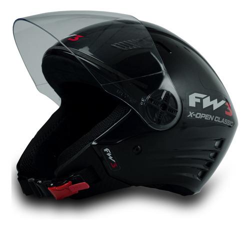 Imagem 3 de 7 de Capacete Fw3 Para Moto X Open Classic Preto Tamanho 58