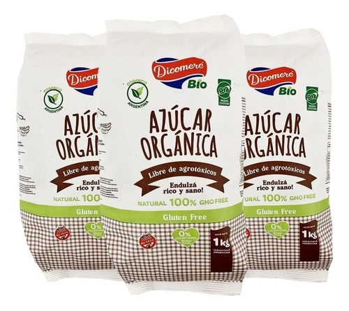 Azucar Organica Sin Tacc Libre De Agrotoxico Dicomere 1kg X3