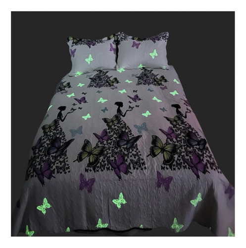 Cubrecama Tipo Quilt Con Estampados Luminosos 2 Plazas