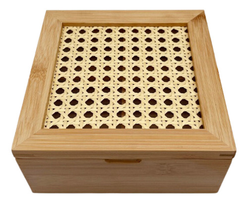 Caixa Porta Chá Em  Bambu Com Divisórias Organizadora