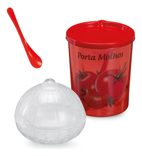 Kit Porta Molhos 3 Peças Porta Cebolas + Colher + Pote 400ml