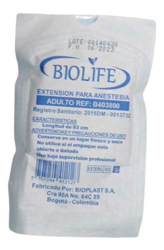 Extensión De Anestesia Adulto Largo 83 Cms Biolife