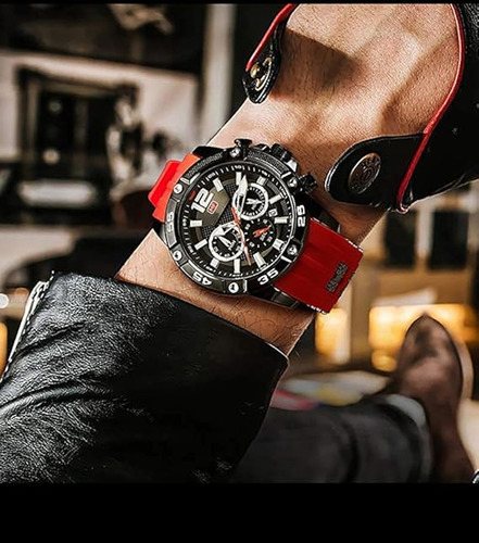 Reloj Para Hombre Marca Ryscom Sub Esferas Minutos Segundos Correa De Silicona Caja De Acero Inoxidble Mancillas Luminosas Verde Por La Noche Deportivo 3atm Calendario