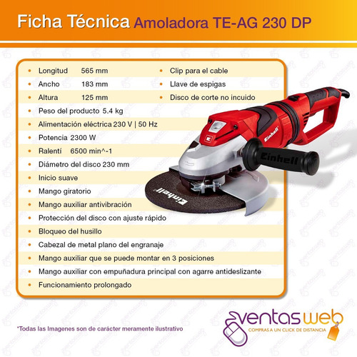 Amoladora Profesional 9 Pulgadas 230 Mm Einhell Blindada