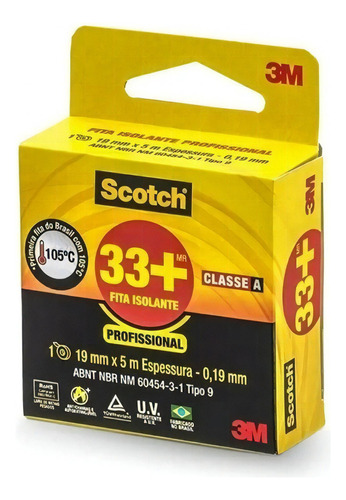 Fita Isolante Scotch 19mm X 5m Preta 33+ Classe A 3m