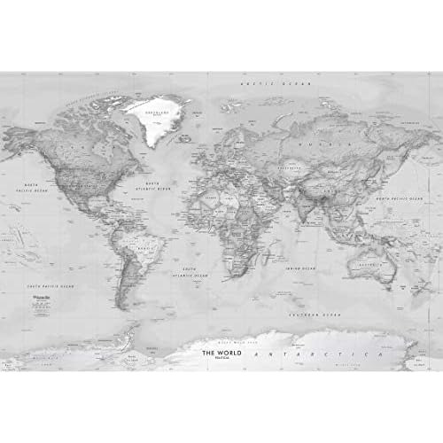Mapa Mundial Blanco Y Negro Escala De 62 X 42 Pulgadas
