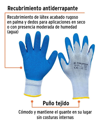 Guante De Poliester Recubiertos De Latex Talla G Truper 4 Pz