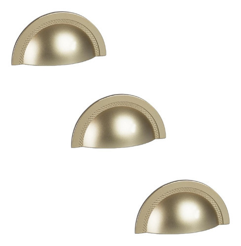 Kit 3 Puxador Shell Zen 64mm Dourado Dourado Fosco