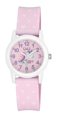 Reloj Infantil Para Niña Q & Q Análogo Pink Star Vr99j013y Color de la correa Rosa Color del bisel Blanco Color del fondo Unicornio