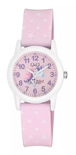 Reloj Infantil Para Niña Q & Q Análogo Pink Star Vr99j013y Color