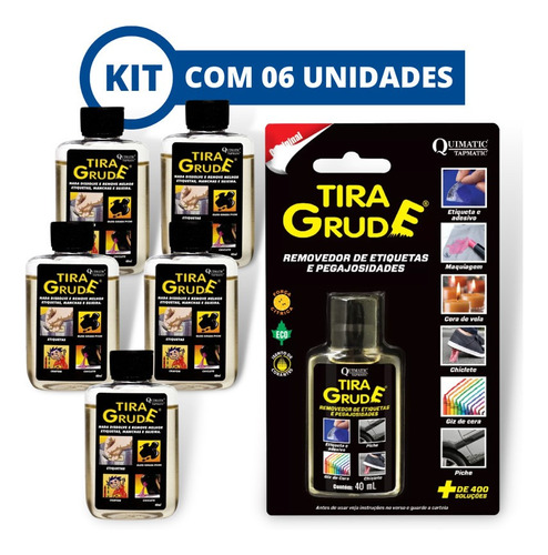 Tira Grude Removedor De Cola Adesivos 40ml Quimatic Kit C/06