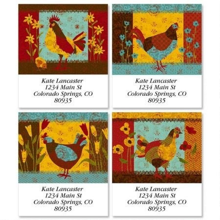 Calico Chicken Square Return Address Labels 4 Diseño 144