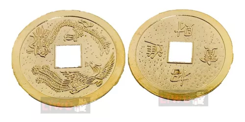 12 Moneda Dorada Chinas De La Fortuna Suerte 3.5 Cm Grande