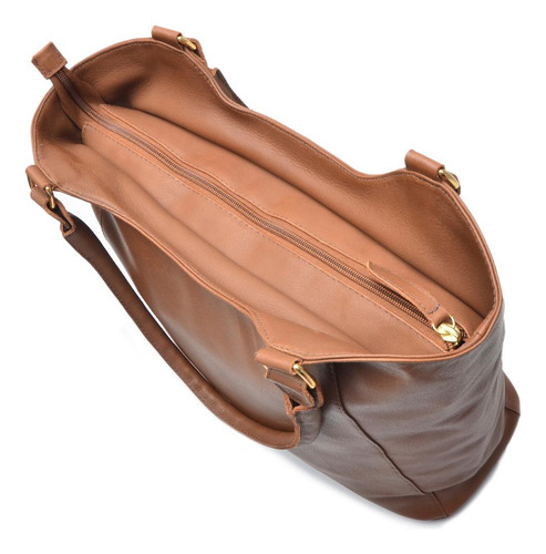 Bolsa Saco Feminina Couro Zíper Alça Fixa Casual Clássica Cor Marrom