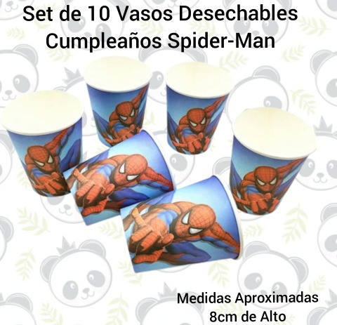 Set De 10 Vasos Desechables Cumpleaños Spiderman 