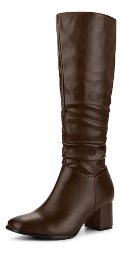 Bota Alta Hasta La Rodilla Con Tacón Grueso Y Punta Cuadrada