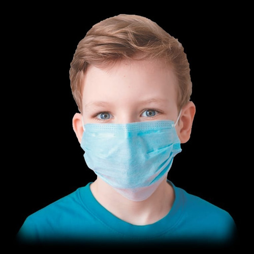 50 Máscaras Tripla Infantil C/ Anvisa - Azul