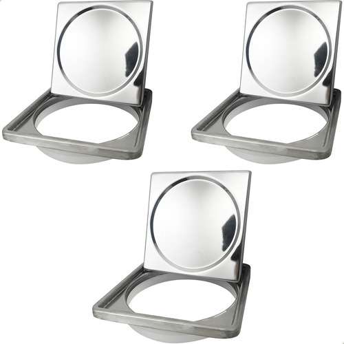 3 Tampa Cega E Porta Grelha 10x10 Inox Caixilho Suporte Ralo