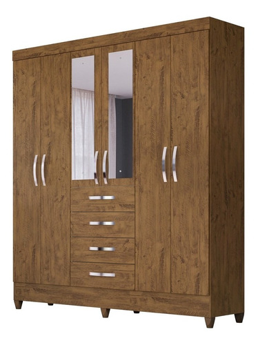 Guarda Roupa Casal Avaí 6 Portas E Espelho Castanho Wood - M