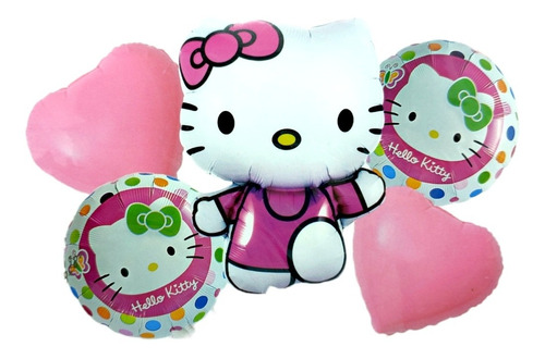 Set Globos: Hello Kitty 60cm + 2 Corazones + 2 Redondos 5 Pz