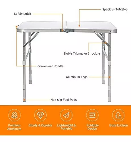 Goplus Mesas plegables de aluminio, mesa de campamento portátil ajustable  en altura, mesa de tarjetas pequeñas resistente, mesa plegable blanca para