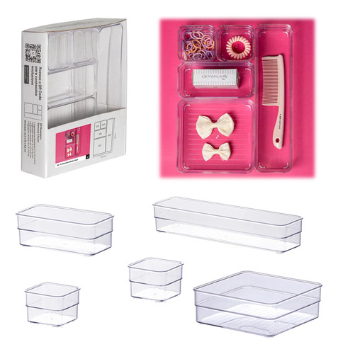 Kit 05 Organizadores Modular Multiuso Para Gavetas E Armário Cor Transparente