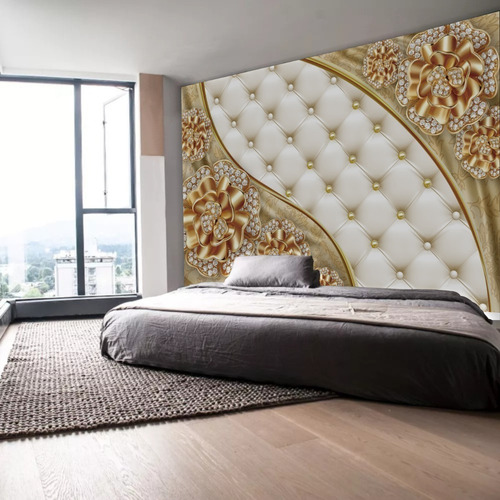 Imagem 3 de 6 de Painel Mural Adesivo Parede Floral Luxo Joias Capitonê 3m²