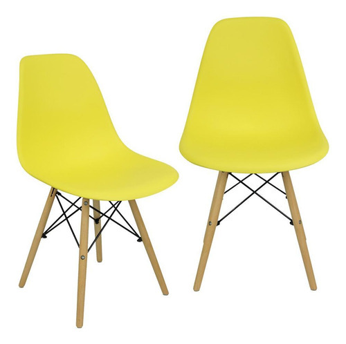 Kit 2 Cadeiras Charles Eames Eiffel Wood Design - Amarela