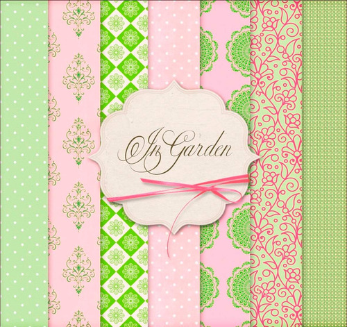 Kit De Papel Digital Shabby Chic Rosa Y Verde In Garden