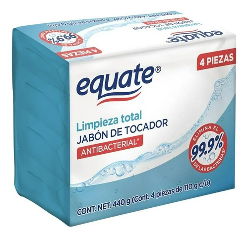 4 Pza Jabón De Tocador Equate Limpieza Total Antibacterial 4