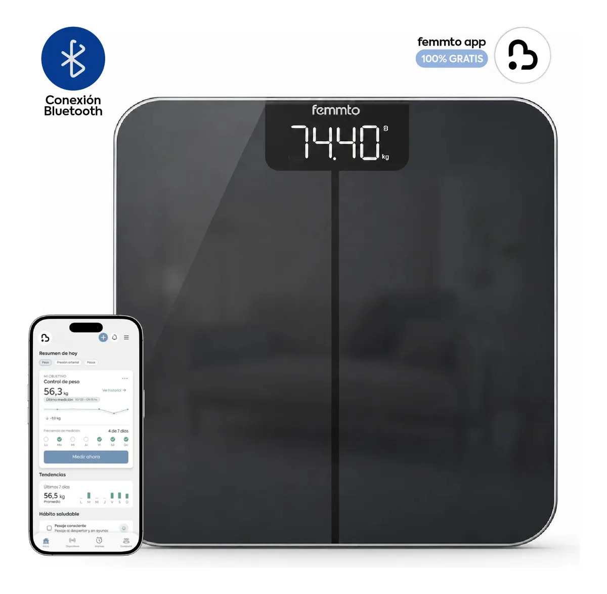 Bascula Digital Personal Femmto Peso Corporal Con Bluetooth Moderna Minimalista 180 Kg Baño